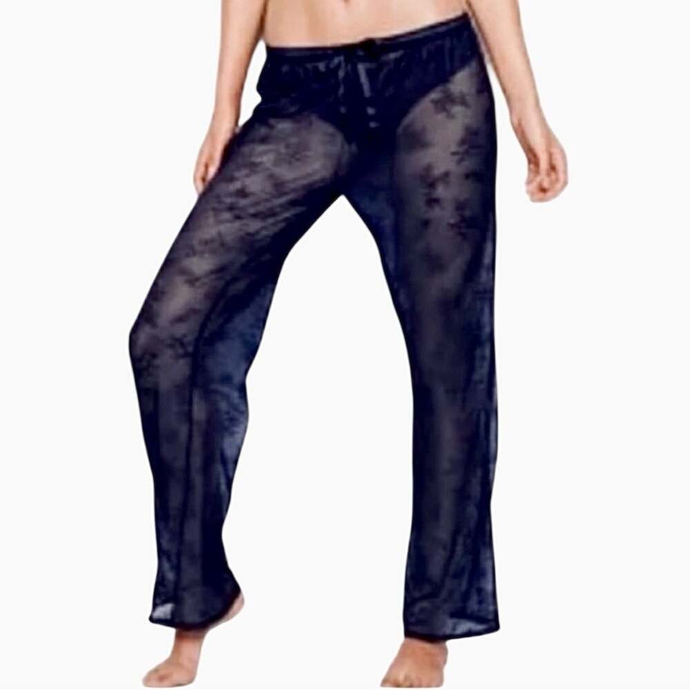 Victoria's Secret Sheer Black Mesh Lace Pants M Drawstring Tie Whimsigoth PJ